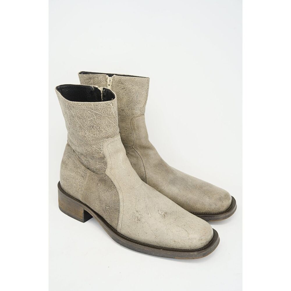 Cassanova Italian Distressed Grey Leather Side Zip Ankle Boots Men's EU 42 US 9
